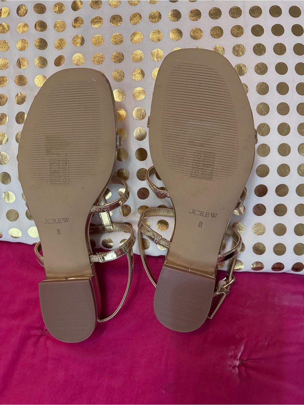 J. Crew Shiny Gold Multi-Strap Flat Sandals sz 8 - Picture 4 of 5